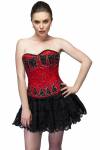 Red Black Handmade Sequined Satin Top Tutu Skirt Waist Cincher Overbust Corset Dress