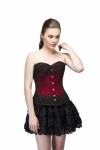 Red Satin Black Handmade Sequined Overbust & Tutu Skirt Corset Dress