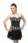 Corset Dresses Black Satin Handmade Sequined Waist Training Overbust Top & Tutu and Skirt