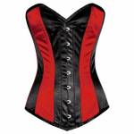 Red Black Satin Gothic Burlesque Waist Training Bustier Long Overbust Corset Costume