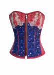 Women's Red Satin Blue White Sequins Gothic Burlesque Waist Training Bustier Overbust Corset Costume