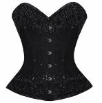 Black Handmade Sequined Gothic Bustier Waist Training Overbust Corset Costume