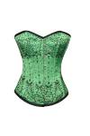 Green Satin Black Handmade Sequined Gothic Bustier Waist Training Overbust Corset Costume