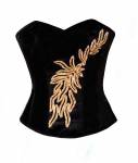 Black Satin Golden Handmade Sequined Gothic Overbust Corset Top