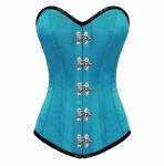 Turquoise Satin Seal Lock Gothic Bustier Waist Training LONG Overbust Corset Costume