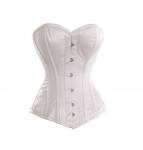 White Satin Gothic Bustier Waist Training Steampunk Overbust Corset Costume