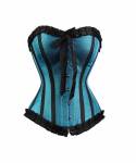 Turquoise Satin Gothic Retro Bustier Waist Training Steampunk Overbust Corset Costume