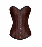 Brown Satin Gothic Burlesque Waist Training Victorian LONG Overbust Corset Costume