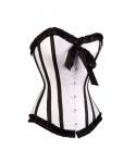 Women's White Satin Black Frill Gothic Retro Bustier Waist Training Overbust Corset Costume