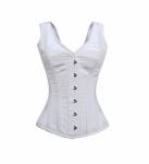 White Satin Shoulder Strap Gothic Bustier Waist Training Steampunk Overbust Corset Costume