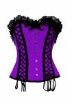 Women's Purple Satin Black Lacing Gothic Bustier Waist Training Steampunk Overbust Corset Costume