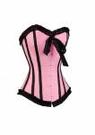 Women's Pink Satin Black Frill Gothic Retro Bustier Waist Training Overbust Corset Costume