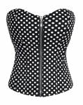 Women's Corset Black N White Polka Dot Satin Zipper Gothic Waist Training Overbust Corset Costume