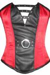 Red & Black Satin Leather Work Waist Training Steampunk Overbust Corset Costume