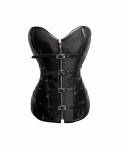 Black Satin Leather Belts Gothic Zipper Bustier Waist Training LONG Overbust Corset Costume