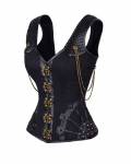 Black Satin Leather Shoulder Strap Gothic Bustier Waist Training Steampunk Overbust Corset Costume