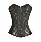 Women’s Black Silver Brocade & Leather Waist Trainer Overbust Top & Poly Tissue Tutu Skirt Corset Dress