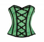 Women’s Green Satin Front Folding & Ribbons with Grommets Gothic Waist Training Overbust Corset Top