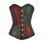 Red & Green Black Brocade Gothic Burlesque Waist Training Overbust Corset Costume