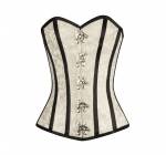 Women’s Cream Brocade with Black Folding Design Steampunk Waist Training Overbust Corset Top