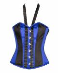 Women’s Blue & Black Satin and Shoulder Straps Gothic Waist Training Overbust Corset Costume