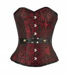 Women’s Red Black Leather Belt Gothic Burlesque Waist Training Overbust Corset Costume