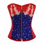 Women’s Red Satin Handmade Sequins Gothic Bustier Waist Training Overbust Corset Costume