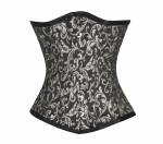 Women’s Black Silver Brocade Gothic Burlesque Bustier Waist Training Underbust Corset Costume