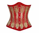 Women’s Red Satin with Handmade Sequins Gothic Bustier Waist Training Underbust Corset Costume