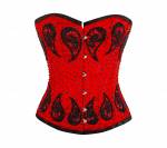 Red Satin Black Sequins Gothic Burlesque Bustier Waist Training Overbust Corset Costume