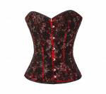 Women’s Red Satin & Tissue Flocking Handmade Sequins Gothic Burlesque Bustier Overbust Corset Costume