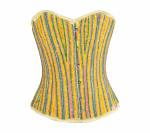 CorsetAttire Yellow Satin Handmade Sequins Burlesque Waist Training Overbust Corset Costume