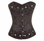 Women’s Black Satin Handmade Sequins Gothic Burlesque Bustier Waist Training Overbust Corset Costume