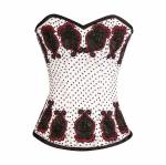 White Satin Black Handmade Sequins Waist Training Corset Overbust Costume