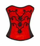 CorsetAttire Red & Black Satin Black Sequins Floral Gothic Burlesque Waist Training Bustier Overbust Corset Costume