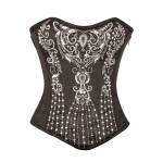 CorsetAttire Black Satin Handmade Sequins Bustier Burlesque Waist Training Overbust Corset Costume