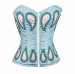 Corset Attire Turquoise Satin Green Sequins Gothic Steampunk Overbust Women Corset Costume