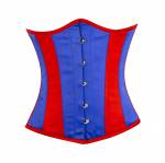 Blue & Red Satin Gothic Steampunk Bustier Barlesque Underbust Corset Costume