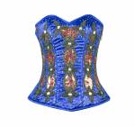 CorsetAttire Baby Blue Satin Sequins Work Overbust Bustier Corset Costume