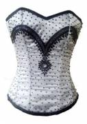 White Satin Sequined Overbust Corset Top White Satin Sequined Overbust Corset Top
