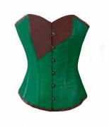 Green and Brown Faux Leather Gothic Steampunk Waist Cincher Bustier Overbust Corset Top Green and Brown Faux Leather Gothic Steampunk Waist Cincher Bustier Overbust Corset Top
