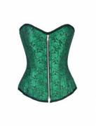 Green Brocade Zipper Double Bone Burlesque Halloween Overbust Corset Costume Green Brocade Zipper Double Bone Burlesque Halloween Overbust Corset Costume
