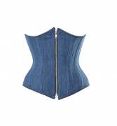 Halloween Blue Denim Zipper Double Steel Bone Gothic Waist Training Halloween Overbust Corset Halloween Blue Denim Zipper Double Steel Bone Gothic Waist Training Halloween Overbust Corset