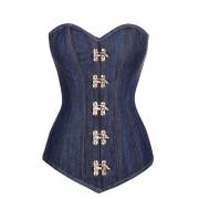 Women's Blue Denim Gothic Bustier Waist Training Halloween LONG Overbust Corset Women's Blue Denim Gothic Bustier Waist Training Halloween LONG Overbust Corset