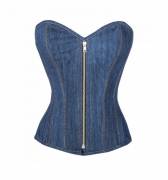 Blue Denim Zipper Bustier Waist Trainer Halloween Overbust Corset Blue Denim Zipper Bustier Waist Trainer Halloween Overbust Corset