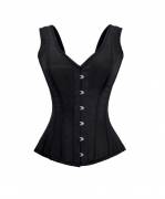 Black Satin Shoulder Strap Gothic Bustier Waist Training Overbust Corset Costume Black Satin Shoulder Strap Gothic Bustier Waist Training Overbust Corset Costume