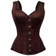 Brown Satin Shoulder Strap Gothic Bustier Waist Training Vintage Overbust Corset Costume Brown Satin Shoulder Strap Gothic Bustier Waist Training Vintage Overbust Corset Costume