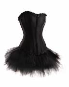 Black Satin Black Tutu Skirt Gothic Bustier Waist Training Costume Overbust Corset Dress Black Satin Black Tutu Skirt Gothic Bustier Waist Training Costume Overbust Corset Dress