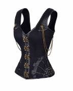 Black Satin Leather Shoulder Strap Gothic Bustier Waist Training Steampunk Overbust Corset Costume Black Satin Leather Shoulder Strap Gothic Bustier Waist Training Steampunk Overbust Corset Costume