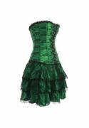 Women's Green Satin with Skirt Gothic Bustier Waist Training Costume Overbust Corset Dress Women's Green Satin with Skirt Gothic Bustier Waist Training Costume Overbust Corset Dress
